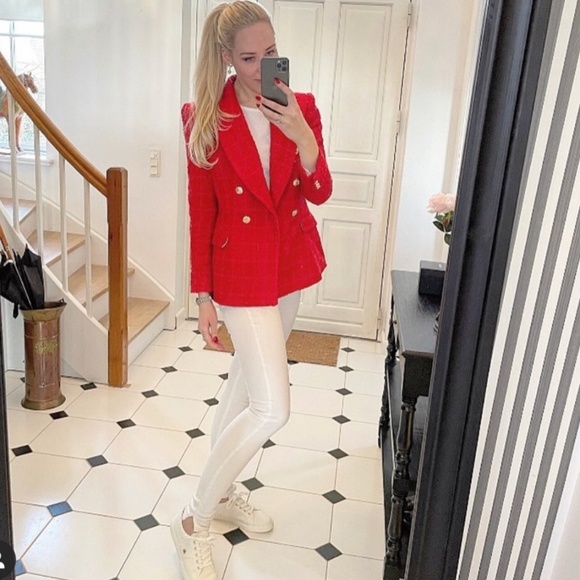 👸🏻 Zara Red Textured Double Breasted Blazer NWT - Picture 8 of 17
